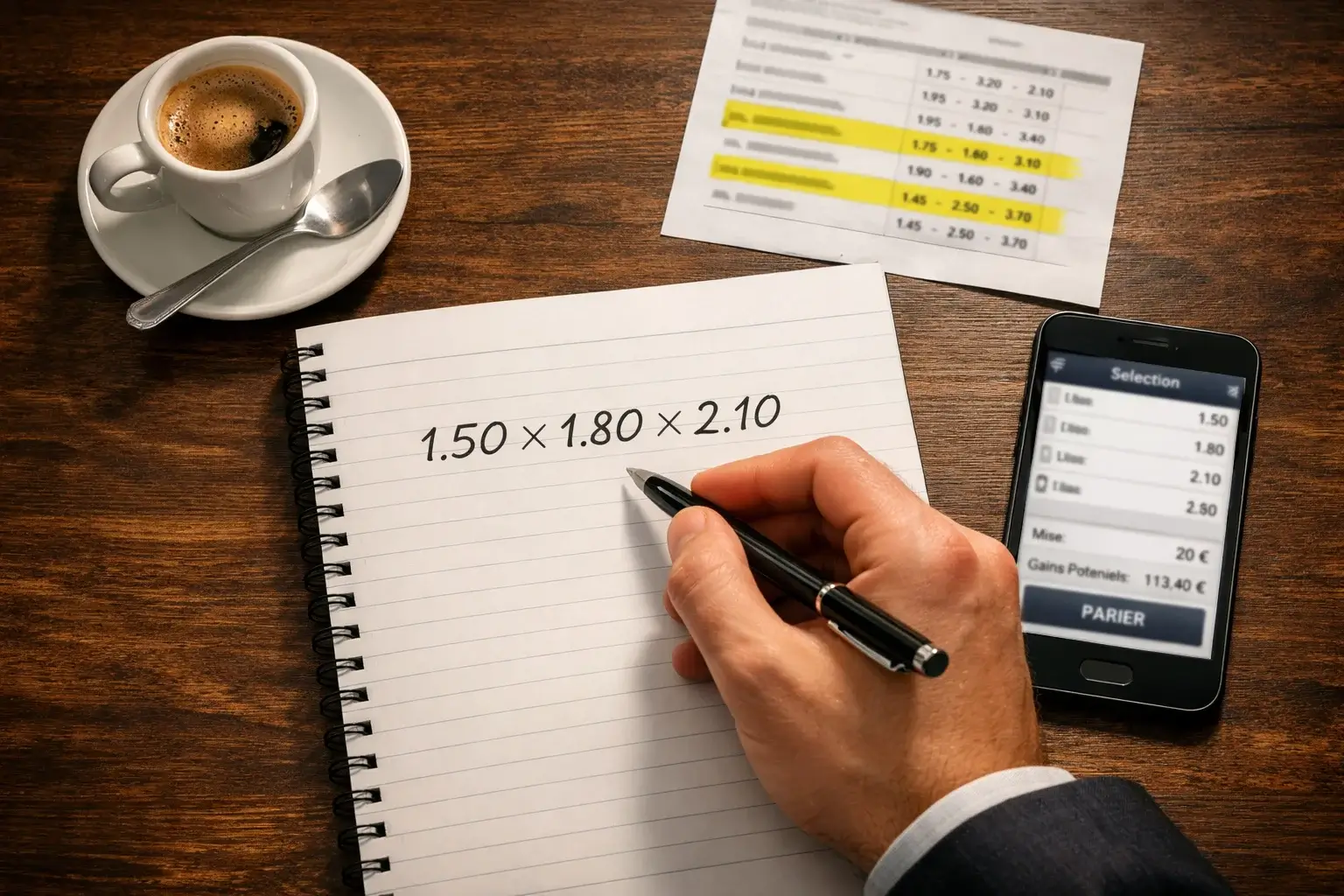 Calcul de la cote d'un pari combiné avec multiplication des cotes